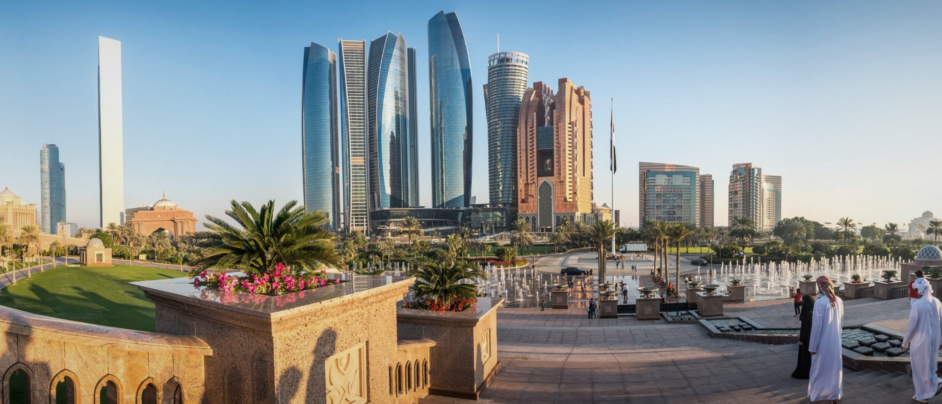 Looking toward the Abu Dhabi skyline from a terrace